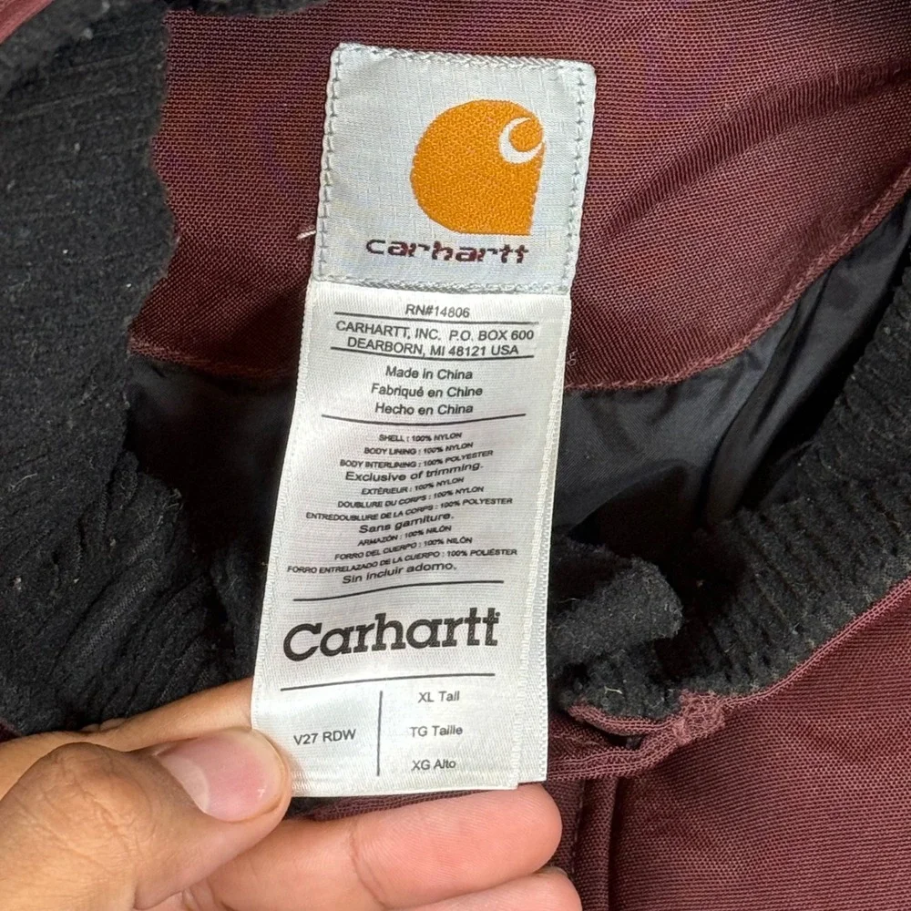 Carhartt V27 RDW Nylon Quilted Work Vest Redwood Mens XL Tall V27RDW